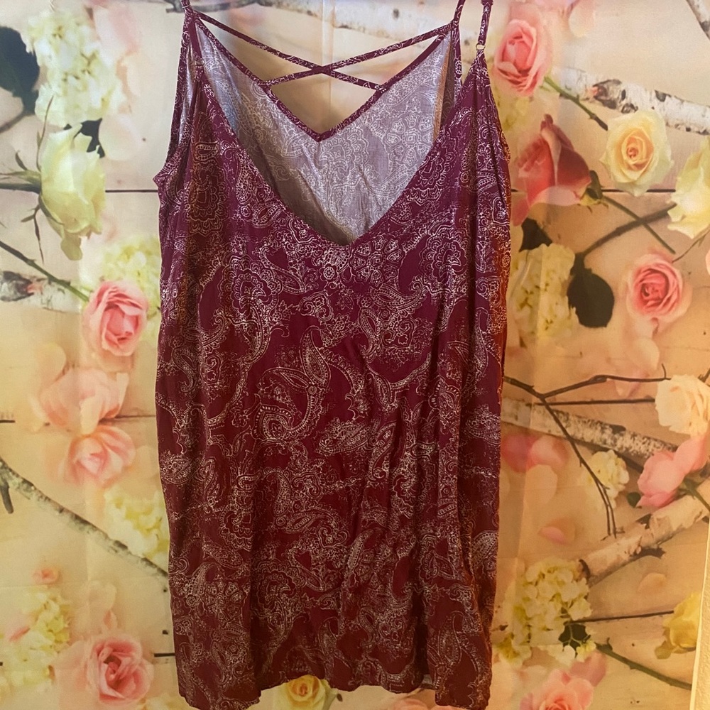 Forever 21 Boho Country Maroon Paisley Loose Fit Spaghetti Strap Dress Size S - Picture 3 of 9